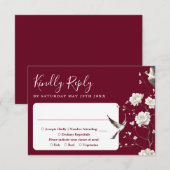 Burgundy Chinoiserie Floral Garden Wedding  出欠カード (正面/裏面)