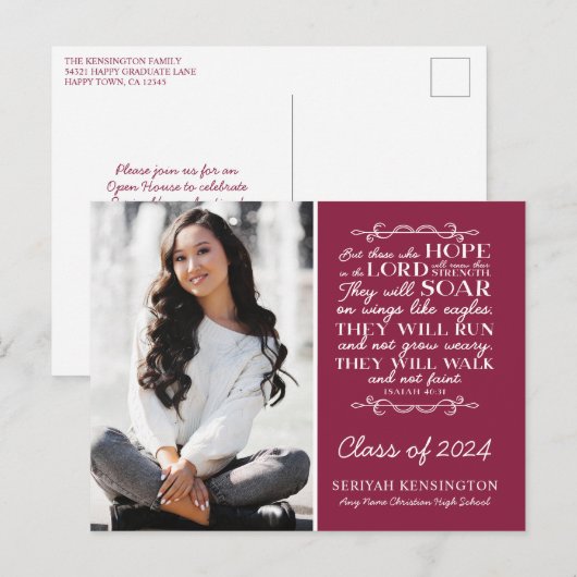 Burgundy Christian Graduation Verse Isaiah 40 ポストカード (正面/裏面)