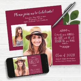 Burgundy Christian Verse卒業写真 招待状