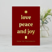 Burgundy Christmas Tree Minimalist Love Peace Joy 箔シーズンカード (立ち正面)