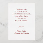 Burgundy Christmas Tree Minimalist Love Peace Joy 箔シーズンカード (裏面)