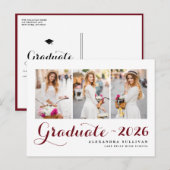Burgundy Class of 2025 Photo Collage卒業 インビテーションポストカード (正面/裏面)