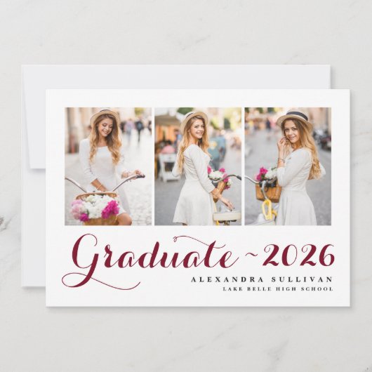 Burgundy Class of 2025 Photo Collage卒業 案内状 (正面)