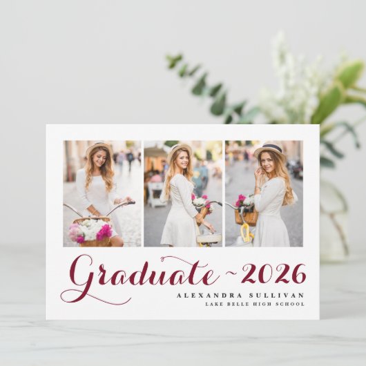 Burgundy Class of 2025 Photo Collage卒業 案内状 (スタンド正面)