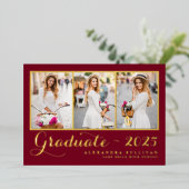 Burgundy Class of 2025 Photo Collage卒業 箔招待状 (立ち正面)