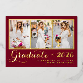 Burgundy Class of 2025 Photo Collage卒業 箔招待状