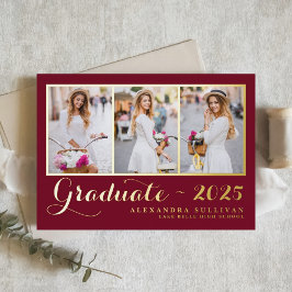Burgundy Class of 2025 Photo Collage卒業 箔招待状