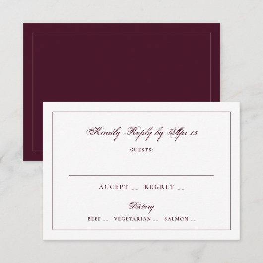 Burgundy Classic Calligraphy Wedding 出欠カード (正面/裏面)