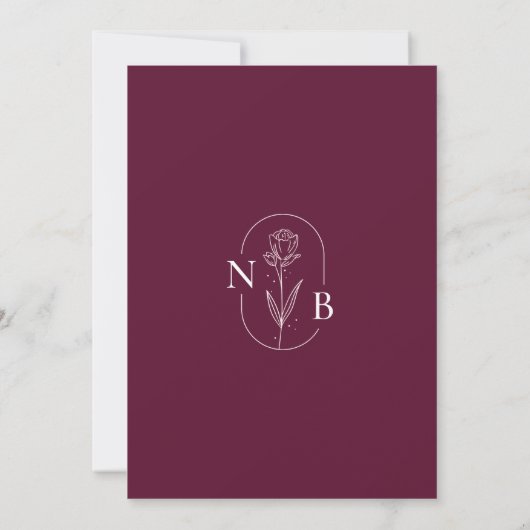 Burgundy Classic Minimalist Modern Boho Wedding 招待状 (裏面)
