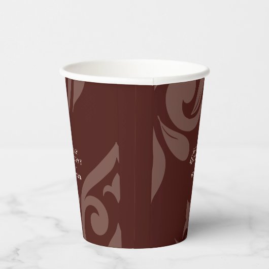 Burgundy Classic Script Luxe Damask Wedding 紙コップ (右)