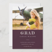Burgundy Clean ミニマル Photo Graduation 招待状 (正面)