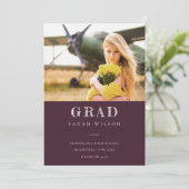 Burgundy Clean ミニマル Photo Graduation 招待状 (スタンド正面)