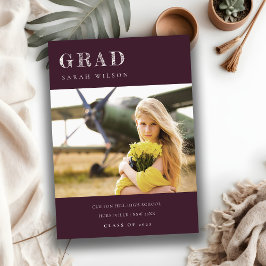 Burgundy Clean ミニマル Photo Graduation 招待状