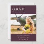Burgundy Clean ミニマル Photo Graduation 招待状 (正面)