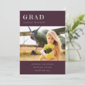 Burgundy Clean ミニマル Photo Graduation 招待状 (スタンド正面)