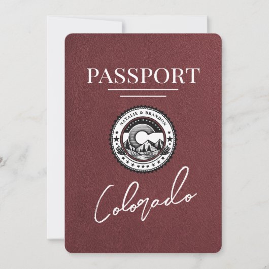 Burgundy Colorado Passport日付の保存 セーブザデート (正面)