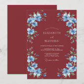 Burgundy Cornflower Winter Wedding 招待状 (正面/裏面)