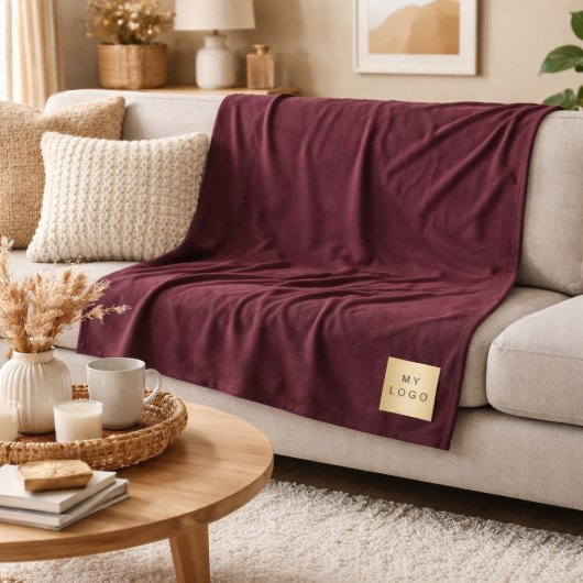 Burgundy corporate logo custom company gift フリースブランケット