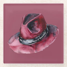 Burgundy Cowgirl Cowboy Hat Quote ガラスコースター