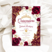 Burgundy Cream Gold Floral Chic Quinceanera 招待状