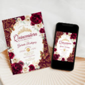 Burgundy Cream Gold Floral Chic Quinceanera 招待状