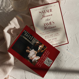 Burgundy Cream Old Money QR Code Photo Wedding 招待状