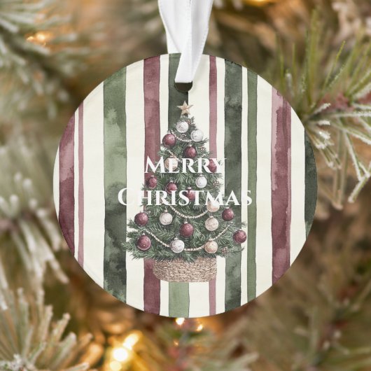 Burgundy Cream Pine Green Stripes Christmas Tree オーナメント (ツリー)