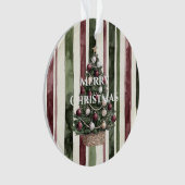Burgundy Cream Pine Green Stripes Christmas Tree オーナメント (正面)