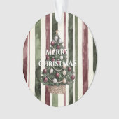 Burgundy Cream Pine Green Stripes Christmas Tree オーナメント (正面)