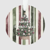 Burgundy Cream Pine Green Stripes Christmas Tree オーナメント (正面)