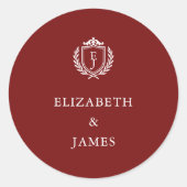 Burgundy Crest Wedding Custom Initials ラウンドシール (正面)