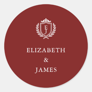 Burgundy Crest Wedding Custom Initials ラウンドシール