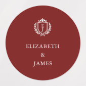 Burgundy Crest Wedding Custom Initials ラベル (デザイン2)