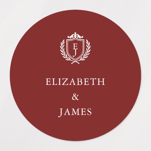 Burgundy Crest Wedding Custom Initials ラベル (デザイン2)