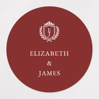 Burgundy Crest Wedding Custom Initials ラベル