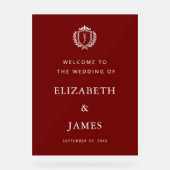 Burgundy Crest Wedding Welcome, Custom Initials アクリルサイン (正面)