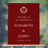 Burgundy Crest Wedding Welcome, Custom Initials アクリルサイン (ニュートラル)