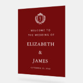 Burgundy Crest Wedding Welcome, Custom Initials アクリルサイン (傾斜)