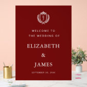 Burgundy Crest Wedding Welcome, Custom Initials アクリルサイン (ウェディング)