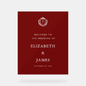 Burgundy Crest Wedding Welcome, Custom Initials アクリルサイン (正面)