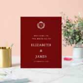 Burgundy Crest Wedding Welcome, Custom Initials アクリルサイン (ウェディング)