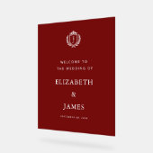 Burgundy Crest Wedding Welcome, Custom Initials アクリルサイン (傾斜)