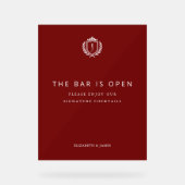 Burgundy Crest Wedding Welcome, Custom Initials アクリルサイン (正面)