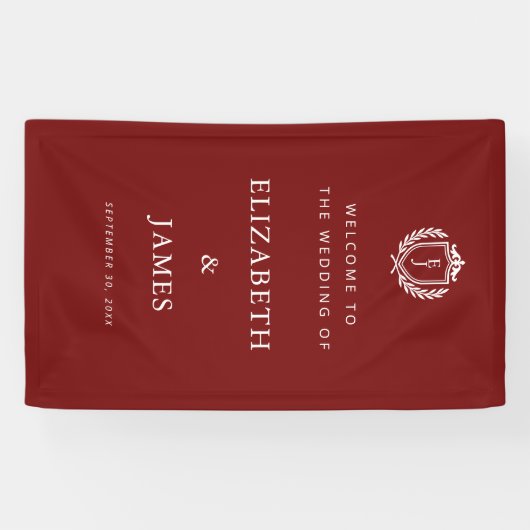 Burgundy Crest Wedding Welcome, Custom Initials 横断幕 (横)