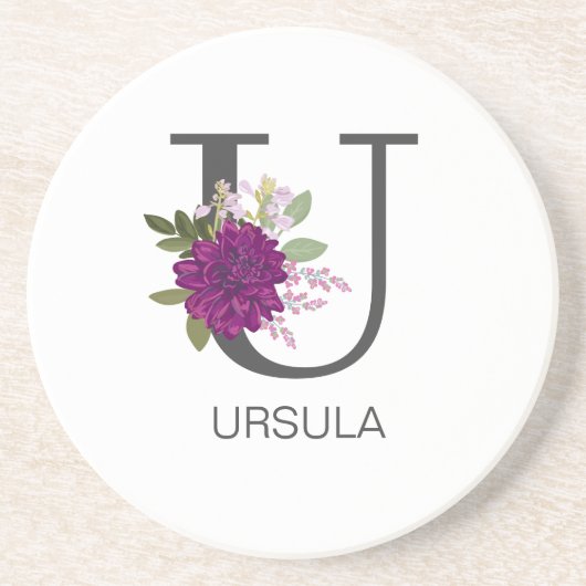 Burgundy Dahlia Floral Alphabet Letter Monogram   コースター (正面)