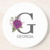 Burgundy Dahlia Floral Alphabet Letter Monogram コースター (正面)