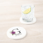 Burgundy Dahlia Floral Alphabet Letter Monogram コースター (側面)