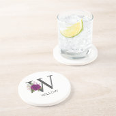 Burgundy Dahlia Floral Alphabet Letter Monogram   コースター (側面)