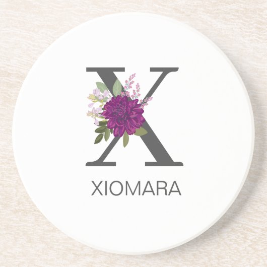 Burgundy Dahlia Floral Alphabet Letter Monogram   コースター (正面)