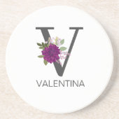 Burgundy Dahlia Floral Alphabet Letter Monogram   コースター (正面)